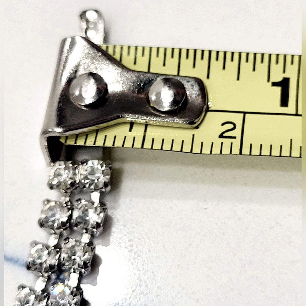 VINTAGE Double rhinestone chain link tennis bracelet, 7" - Picture 8 of 16